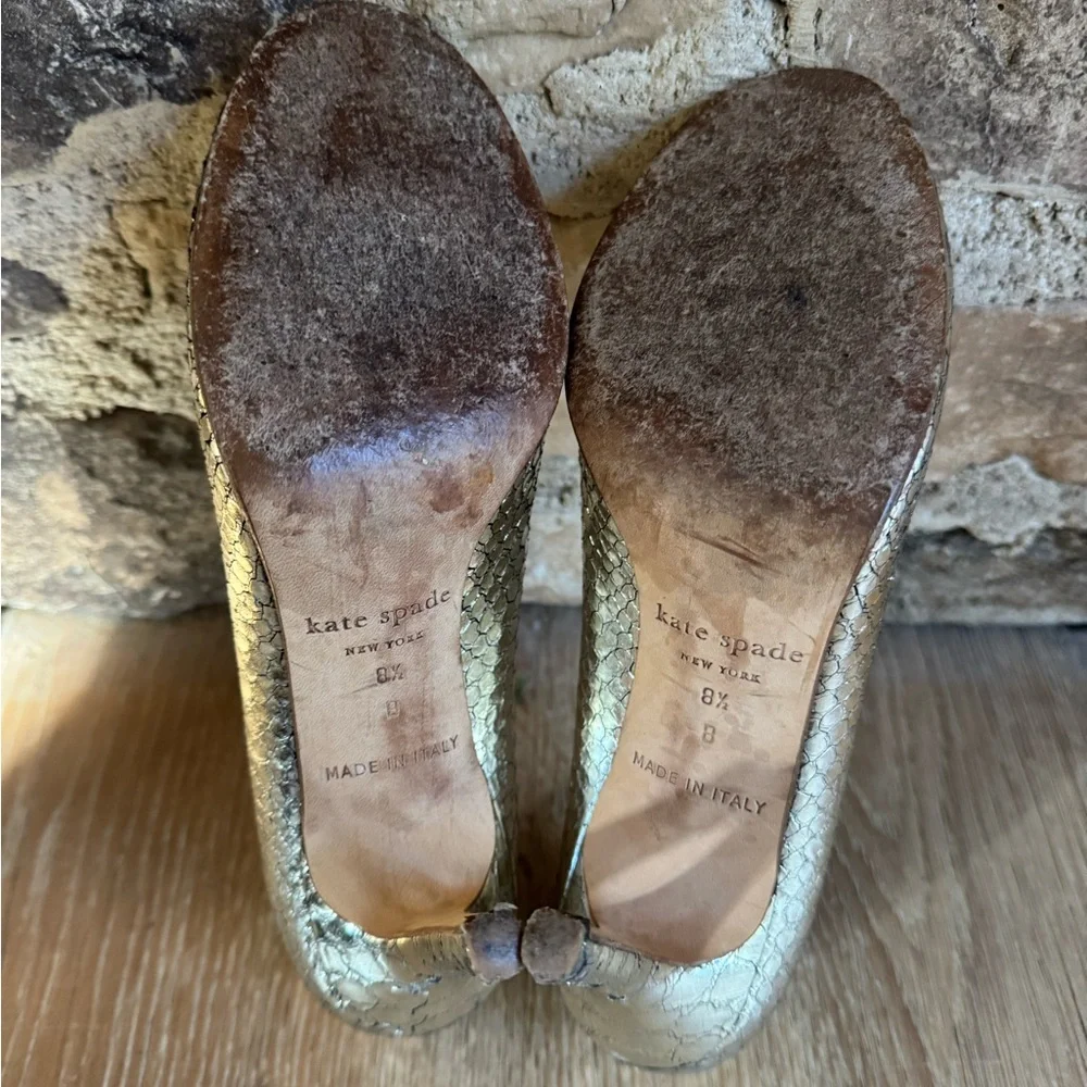 🔥Kate Spade Classic Gold Pumps Sz8.5🔥 Made Italy Carolina Snakeskin Price Firm